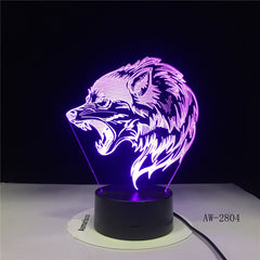 Fierce Wolfs 3D Head Table Lamp LED USB Creative Baby Sleep Night Light Bedside Light Fixture Bedroom Decor Kids Gifts AW-2804