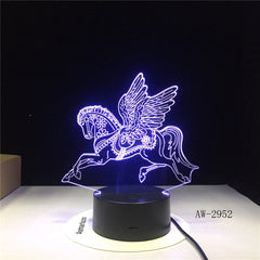 Novelty 3D LED Desk Lamp Flying Horse Steed Night Light USB Remote Home Decro Christmas Gift for Kids Baby Sleep Lamp 2952