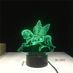 Novelty 3D LED Desk Lamp Flying Horse Steed Night Light USB Remote Home Decro Christmas Gift for Kids Baby Sleep Lamp 2952