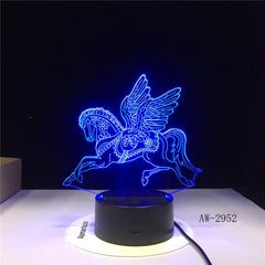 Novelty 3D LED Desk Lamp Flying Horse Steed Night Light USB Remote Home Decro Christmas Gift for Kids Baby Sleep Lamp 2952