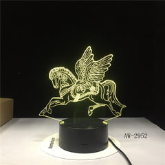 Novelty 3D LED Desk Lamp Flying Horse Steed Night Light USB Remote Home Decro Christmas Gift for Kids Baby Sleep Lamp 2952