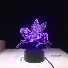 Novelty 3D LED Desk Lamp Flying Horse Steed Night Light USB Remote Home Decro Christmas Gift for Kids Baby Sleep Lamp 2952