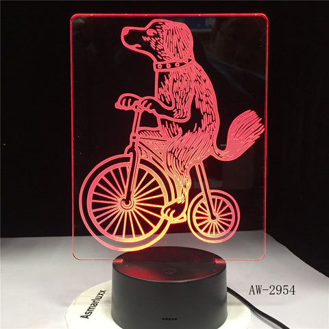 New Dog Riding 3D Lampen 7 Color USB Night Lamp LED for Kids childs Birthday Creative Bedside Decor Tafellamp Gift 2954