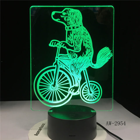 New Dog Riding 3D Lampen 7 Color USB Night Lamp LED for Kids childs Birthday Creative Bedside Decor Tafellamp Gift 2954