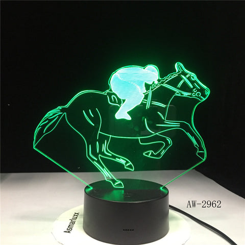 Horse Racing Model 3D Night Light USB Novelty Gifts 7 Colors Changing LED Desk Table Touch Base Lamp Kids Gift Dropship AW-2962