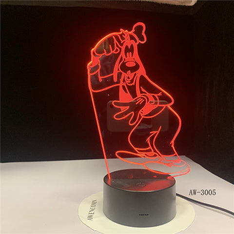 Children's Gift Goofy Pluto Dog Novelty 7 Color Changing 3D LED Night Light Desk Lamp Home Decor Party Kids Toys Gift 3005