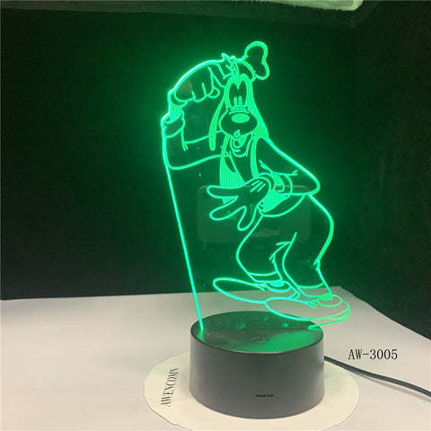 Children's Gift Goofy Pluto Dog Novelty 7 Color Changing 3D LED Night Light Desk Lamp Home Decor Party Kids Toys Gift 3005