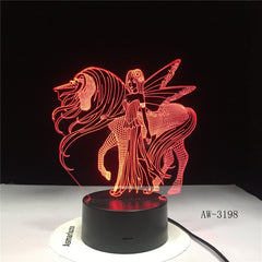3D LED Night Light for Fairy Wings Unicorn and Girl with 7 Colors Light for Home Decoration Horse Lamp 3198