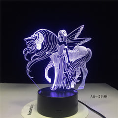 3D LED Night Light for Fairy Wings Unicorn and Girl with 7 Colors Light for Home Decoration Horse Lamp 3198
