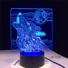 Wolf Roaring Moon 3D Led Lamp Nightlight USB Operated Night Light Lamp Visual Light Effect Gift for Teenager luminari 3226
