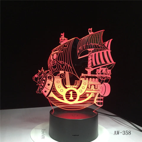 The Pirates Boat Ship LED 3D Night Light Acrylic 7 Color Changing USB 3D Table Lamp Illusion Baby Sleeping Lamp AW-358