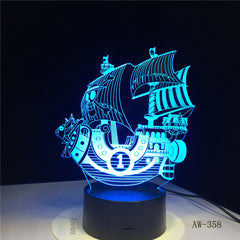 The Pirates Boat Ship LED 3D Night Light Acrylic 7 Color Changing USB 3D Table Lamp Illusion Baby Sleeping Lamp AW-358