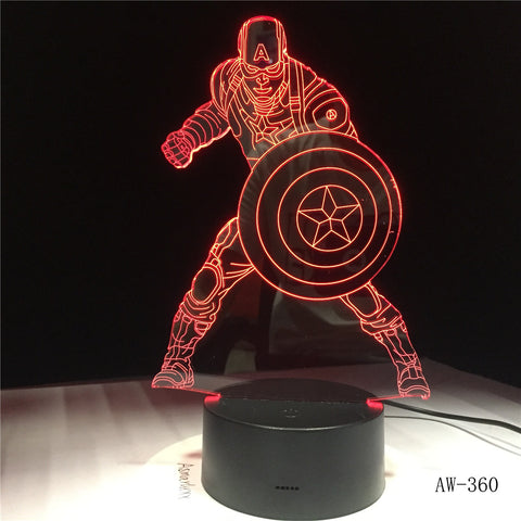 Movie Captain America Shield Figure 3D Multicolor Acrylic Table Night light LED illusion Touch USB lamp Boy kids Toy Gift AW-360