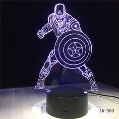 Movie Captain America Shield Figure 3D Multicolor Acrylic Table Night light LED illusion Touch USB lamp Boy kids Toy Gift AW-360