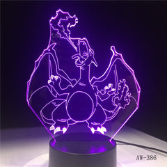 Novelty Cartoon Pokemon Charizard 3D Lamp USB Night Light Multicolor LED Lighting Bulb Luminaria Kid toy Christmas Gift AW-386