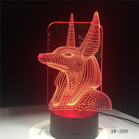 7 Colors Change Egypt Anubis 3D Bulbing Lamp Illusion Colors Changing Desk Light With Black Touch Base Decor Night Light AW-389