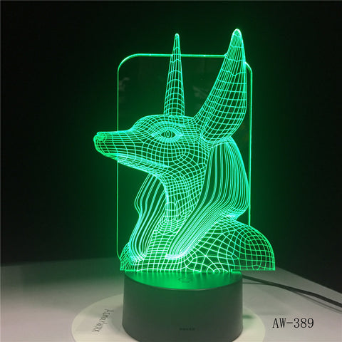 7 Colors Change Egypt Anubis 3D Bulbing Lamp Illusion Colors Changing Desk Light With Black Touch Base Decor Night Light AW-389