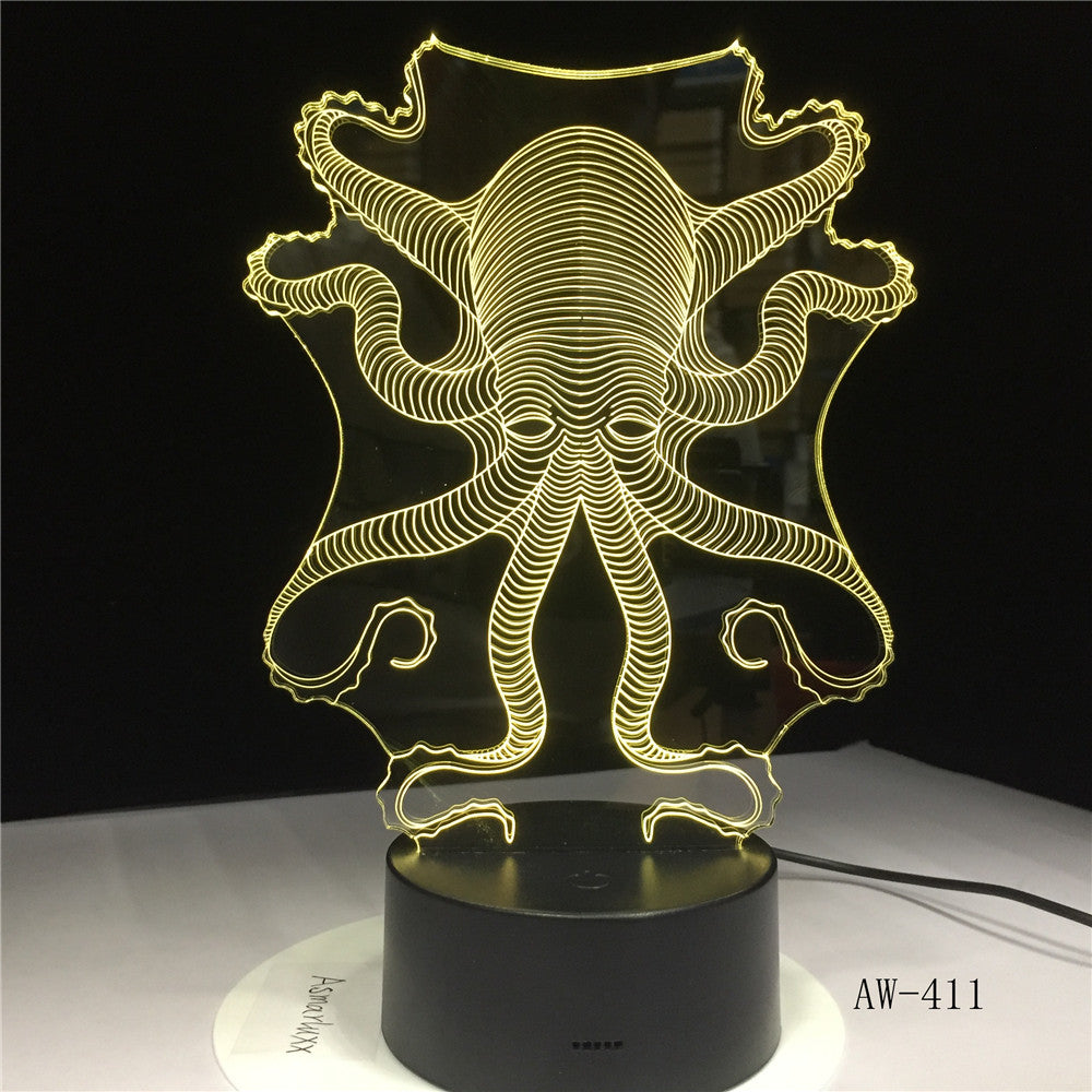3D Animal Octopus Cuttlefish RC USB LED Lamp Underwater World Fish Kids Toys Light 7 Colors Change Night Light Desk Gift AW-411