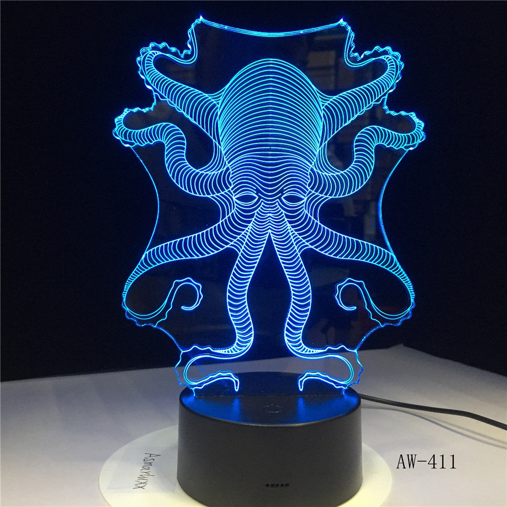 3D Animal Octopus Cuttlefish RC USB LED Lamp Underwater World Fish Kids Toys Light 7 Colors Change Night Light Desk Gift AW-411