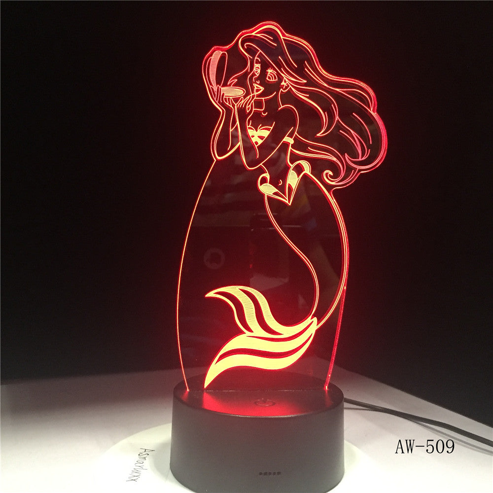 Children's Day Gift The Little Mermaid Princess 7 Color Changing 3D LED Baby Night Light Desk Lamp Home Decor Kids Toys AW-509