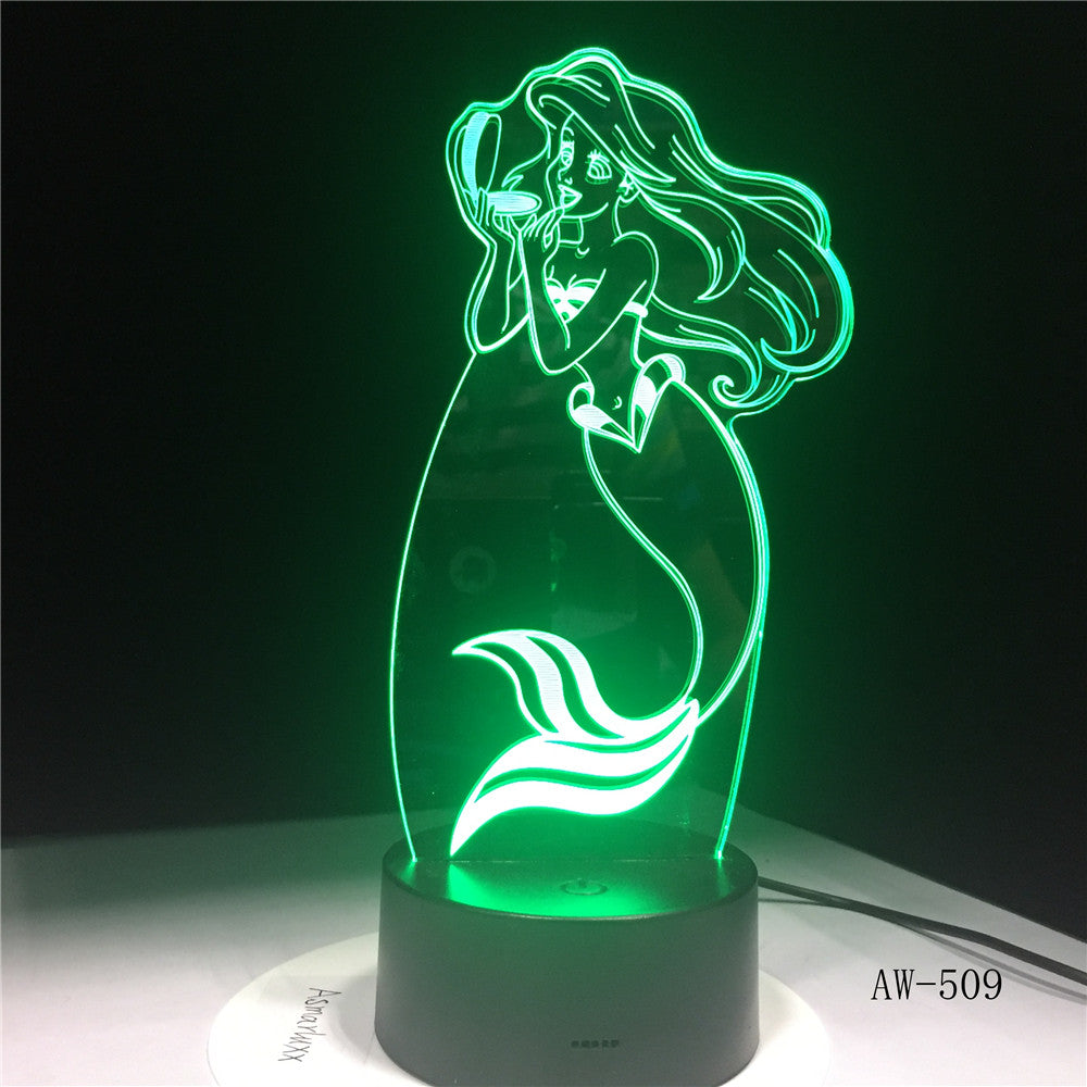 Children's Day Gift The Little Mermaid Princess 7 Color Changing 3D LED Baby Night Light Desk Lamp Home Decor Kids Toys AW-509