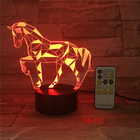 Novelty Gifts 7 Colors Changing Animal Horse LED Night light 3D Desk Table Lamp USB Baby Kid Sleeping Home Decoration AW-622