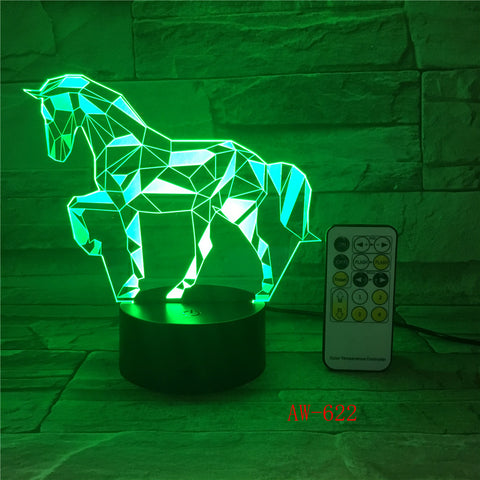 Novelty Gifts 7 Colors Changing Animal Horse LED Night light 3D Desk Table Lamp USB Baby Kid Sleeping Home Decoration AW-622