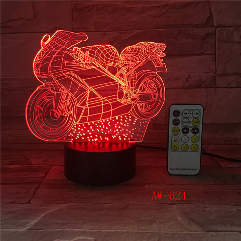 Motor 3D Led Light Novelty 3D Table Lamp 3D Motocross Bike shape Night Lights LED USB 7 Colors Changing lighting AW-624