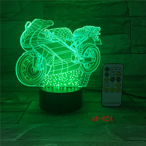 Motor 3D Led Light Novelty 3D Table Lamp 3D Motocross Bike shape Night Lights LED USB 7 Colors Changing lighting AW-624