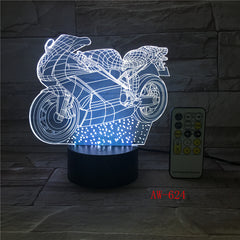 Motor 3D Led Light Novelty 3D Table Lamp 3D Motocross Bike shape Night Lights LED USB 7 Colors Changing lighting AW-624