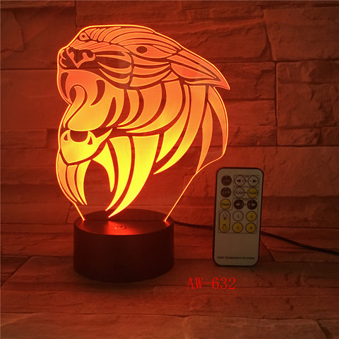 Cartoon Tiger 3D lamp LED stereo light Desk lamp touch and Remote Switch Colored lights Atmosphere lamp bedroom light AW-632