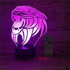 Cartoon Tiger 3D lamp LED stereo light Desk lamp touch and Remote Switch Colored lights Atmosphere lamp bedroom light AW-632