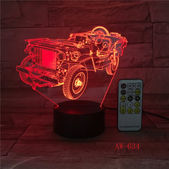3D Dynamic Tractor Car Vehicle 7 Colors Changing USB Desk Table Lamp Remote Touch Base Kids Birthday Xmas Toy Car Gift AW-634
