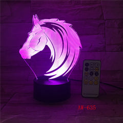 Horse-Head 3D illusion LED Night Light 7Colors Table Lamp Novelty Product light with Touch Button Children Gift Drop AW-635