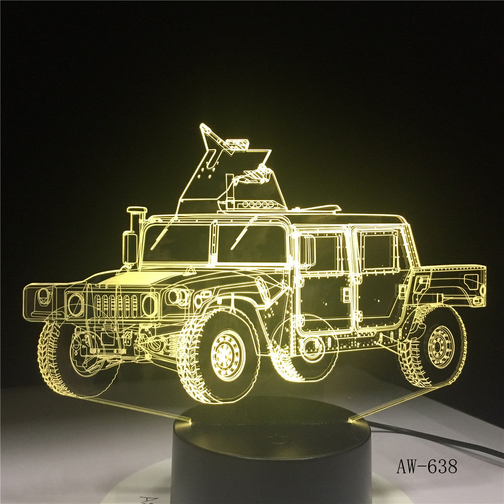 Creative RC model Tanks Night Light 3D Military Jeep Car Visual Lamp Colorful Bedside Lamp Best Gift for Kids Children AW-638