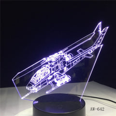 Helicopter Night Lights 3D LED Aircraft Table Lamp 7 Colors Change Bedroom Bedside Baby Sleep Light Fixture Xmas Gifts AW-642