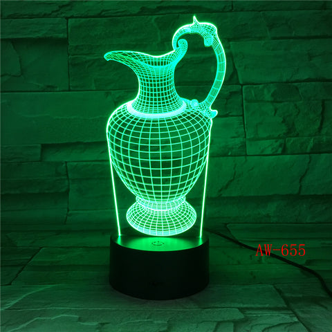 Flower Vase Bottle 3D Light Acrylic Night Lamp USB Sleep Light Fixture 3AA Battery Power Table Lamp Bedroom Decor AW-655