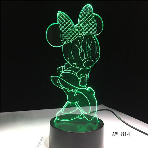 Mickey Minnie Mouse Cartoon 3D LED Night Light Novelty Table Desk Lamp Birthday Christmas Gift Child Kids Home Decor AW-814