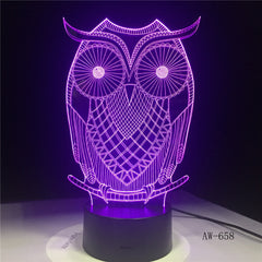 3D LED Night Lights Spiritual Owl with 7 Colors Light for Home Decoration Lamp Visualization Optical Illusion Awesome AW-658