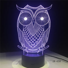 3D LED Night Lights Spiritual Owl with 7 Colors Light for Home Decoration Lamp Visualization Optical Illusion Awesome AW-658