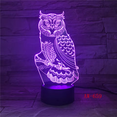 3D LED Night Lights Spiritual Owl with 7 Colors Light for Home Decoration Lamp Amazing Visualization Optical Illusion AW-659