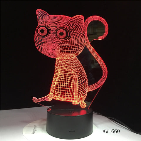 Cat 3D Night Light Animal Changeable Mood Lamp LED 7 Colors USB Illusion Table Lamp For Home Decorative As Kids Toy Gift AW-660