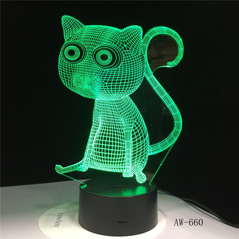 Cat 3D Night Light Animal Changeable Mood Lamp LED 7 Colors USB Illusion Table Lamp For Home Decorative As Kids Toy Gift AW-660