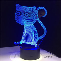 Cat 3D Night Light Animal Changeable Mood Lamp LED 7 Colors USB Illusion Table Lamp For Home Decorative As Kids Toy Gift AW-660