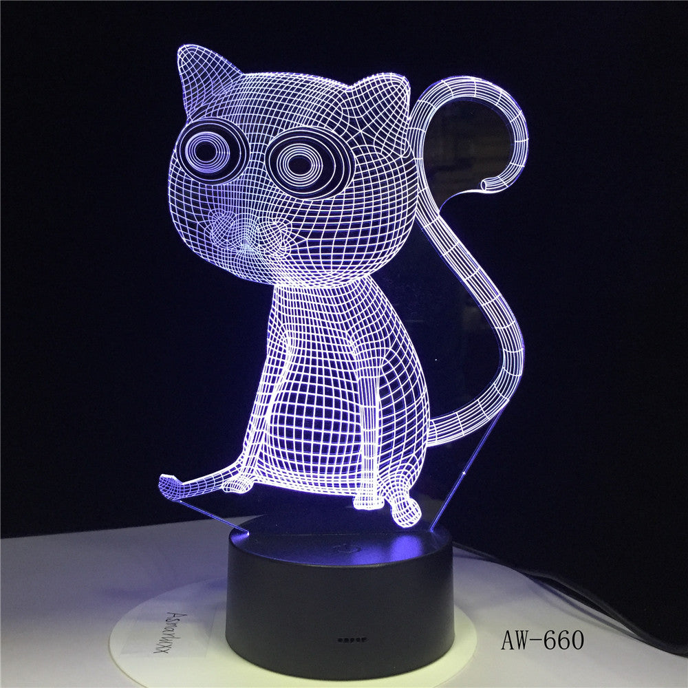 Cat 3D Night Light Animal Changeable Mood Lamp LED 7 Colors USB Illusion Table Lamp For Home Decorative As Kids Toy Gift AW-660
