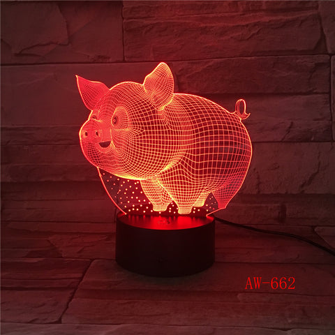 Pig 3D LED Night Light Remote Touch Control Colorful 5V USB Creative Acrylic Led Table Lamp Self Gifting Home Decor Gift AW-662