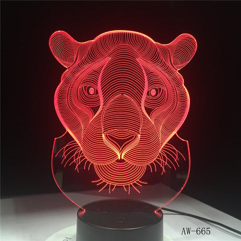 Holiday Gift LED Lights Novelty Tiger Lion shaped Seven Colors Home Lighting 3D Table Lamp USB NightLight Drop shipping AW-665