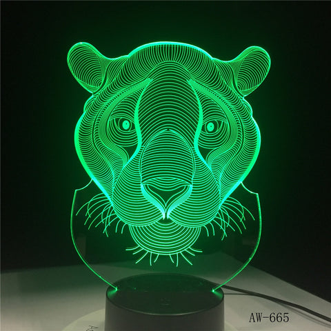 Holiday Gift LED Lights Novelty Tiger Lion shaped Seven Colors Home Lighting 3D Table Lamp USB NightLight Drop shipping AW-665