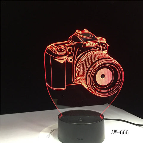 Nikon Camera 3D Led Night Light Led Acrylic Colorful lights Hologram Kids Table Lamp Atmosphere Led Light Lamp Cute Light AW-666