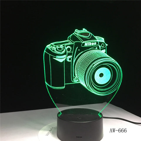 Nikon Camera 3D Led Night Light Led Acrylic Colorful lights Hologram Kids Table Lamp Atmosphere Led Light Lamp Cute Light AW-666